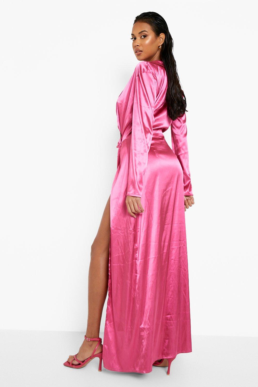 Boohoo pink satin clearance dress